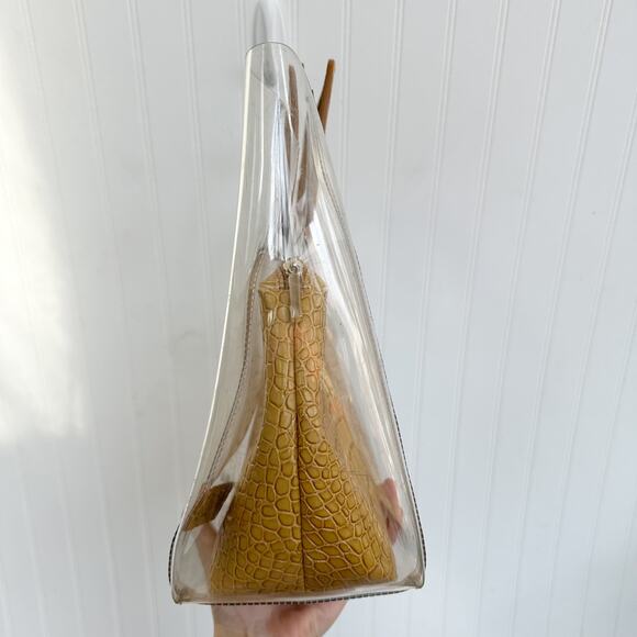 STAUD Shirley Clear PVC Crocodile Embossed Tote Bag Tan Brown Plastic - Picture 3 of 8